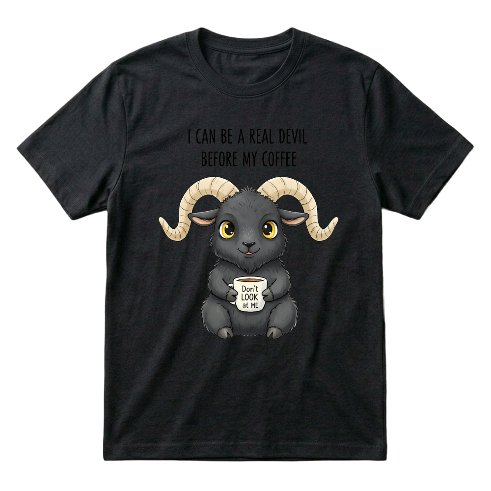 Product Spooky Halloween Retro Style Real Devil Before Coffee Ram T-Shirt