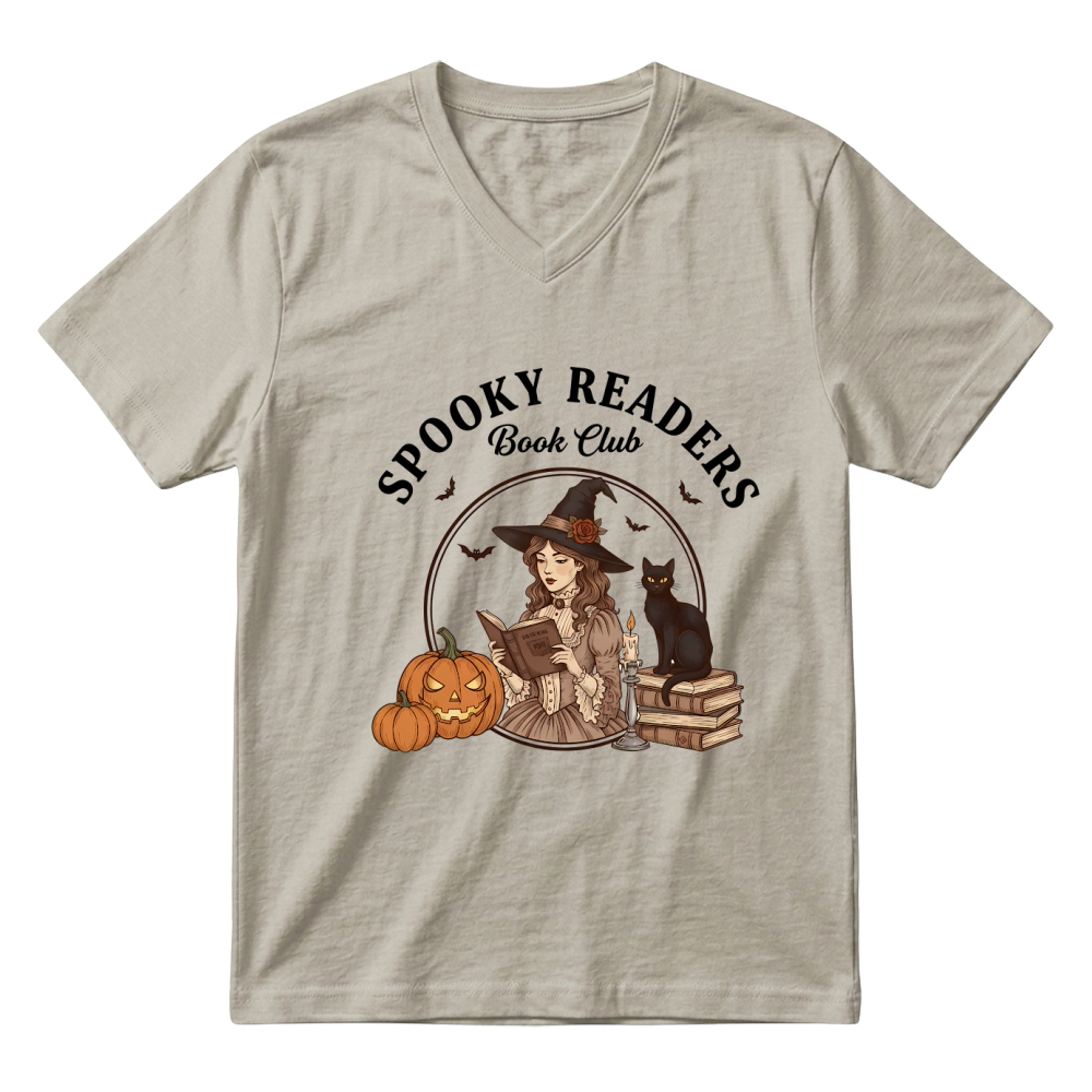 Product Halloween Retro Style Spooky Readers Book Club Witch V-Neck T-shirt