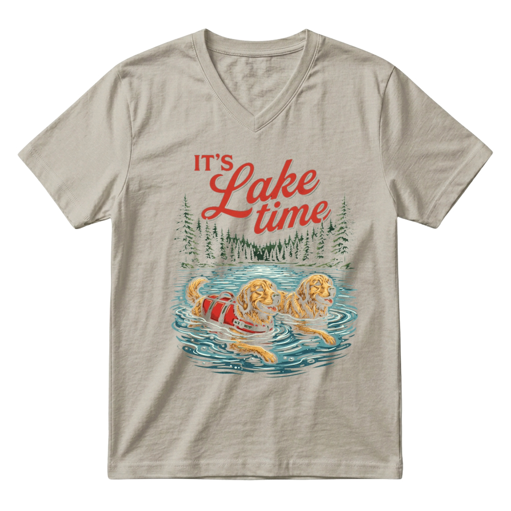 Product Lake Dogs Swimming Nature Forest V-Neck T-shirt