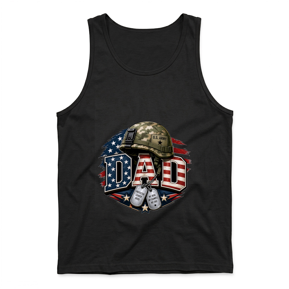Product Dad Camo Army Helmet USA Flag Dogtag Tank Top