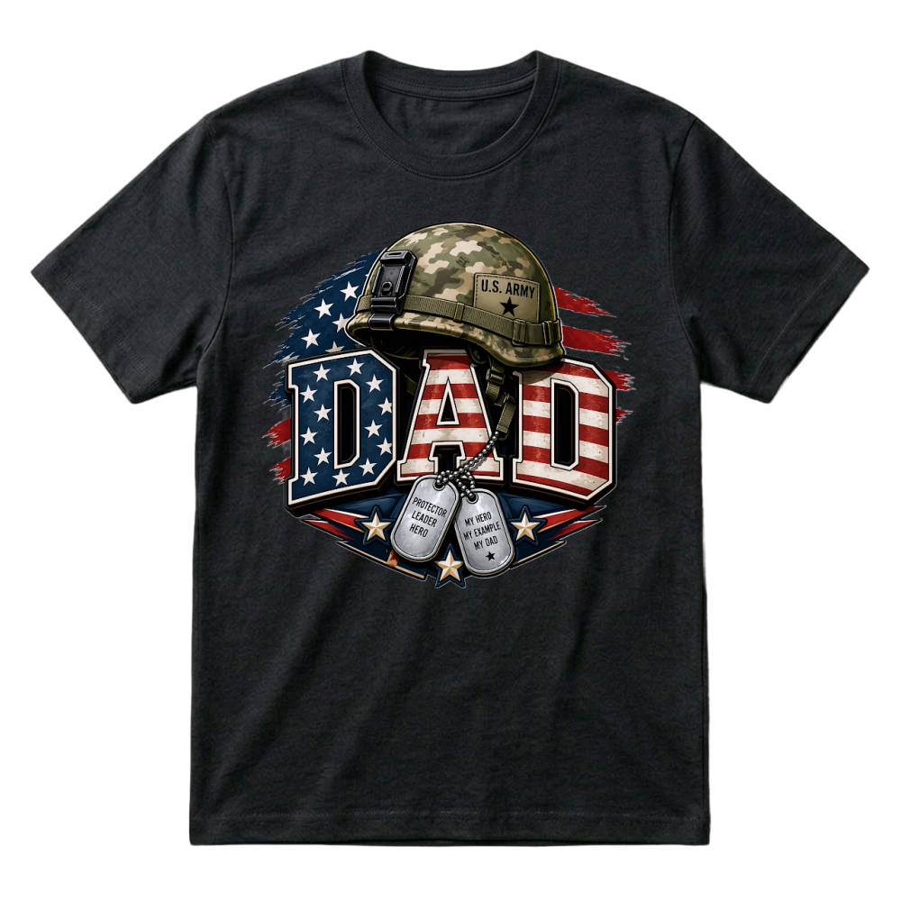 Product Dad Camo Army Helmet USA Flag Dogtag T-Shirt