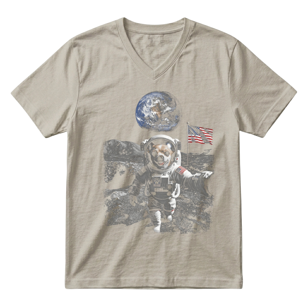 Product Astronaut Dog Space Moon USA V-Neck T-shirt