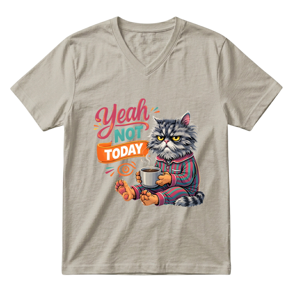 Product Yeah Not Today Funny Grumpy Cat V-Neck T-shirt