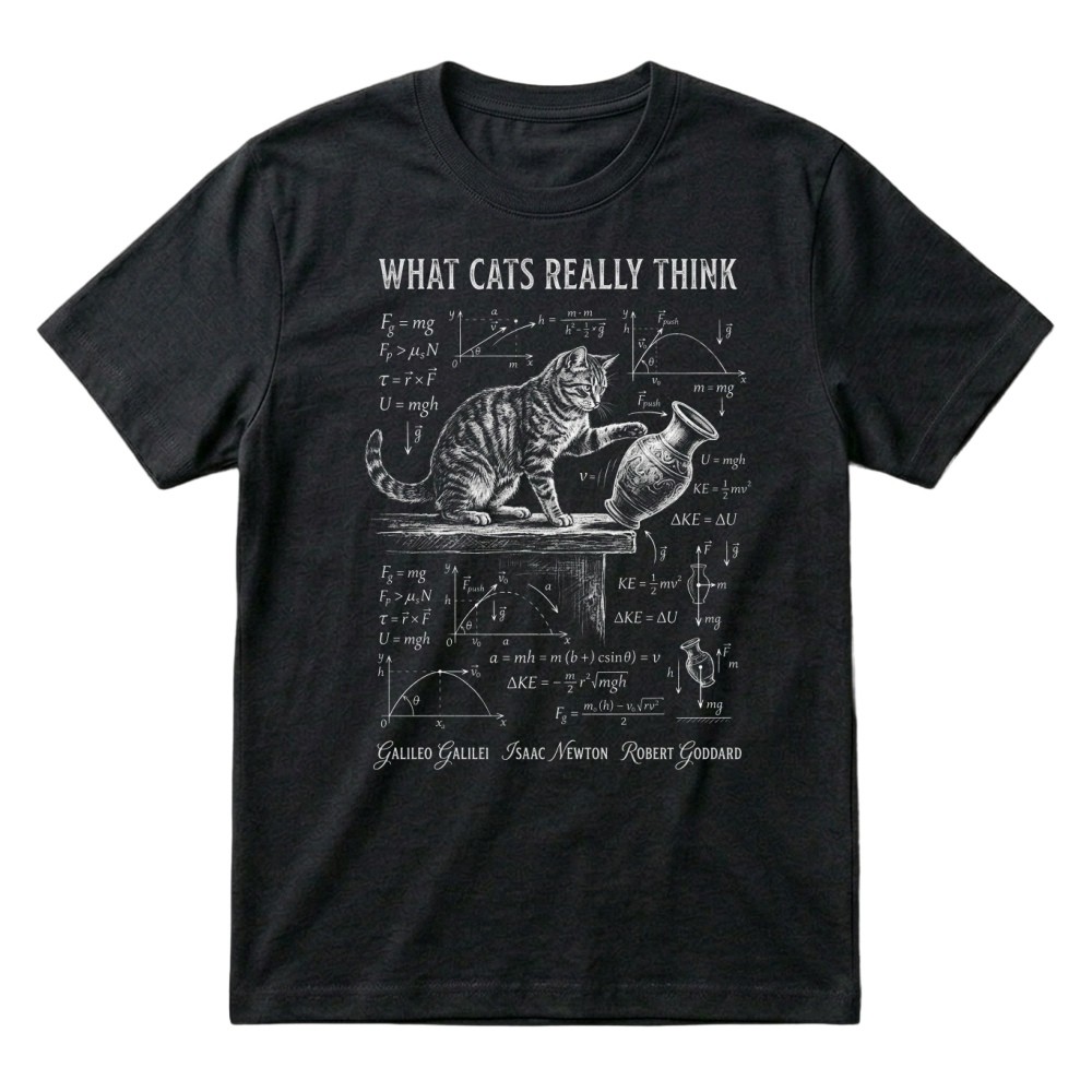 Product What Cat Really Think Funny Cat Physics Science Formula T-Shirt