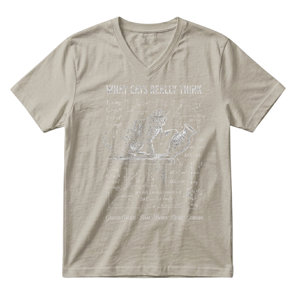 Product What Cat Really Think Funny Cat Physics Science Formula V-Neck T-shirt