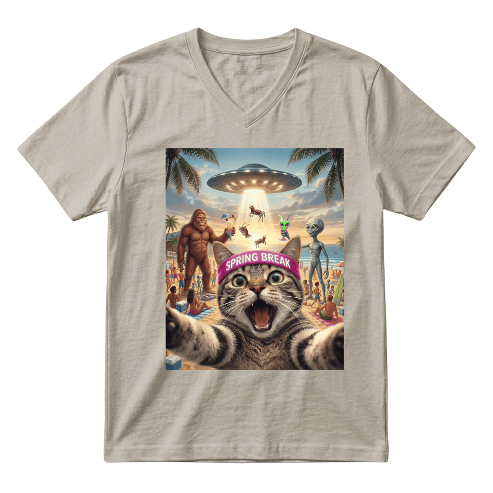 Product Spring Break Cat Alien Bigfoot V-Neck T-shirt