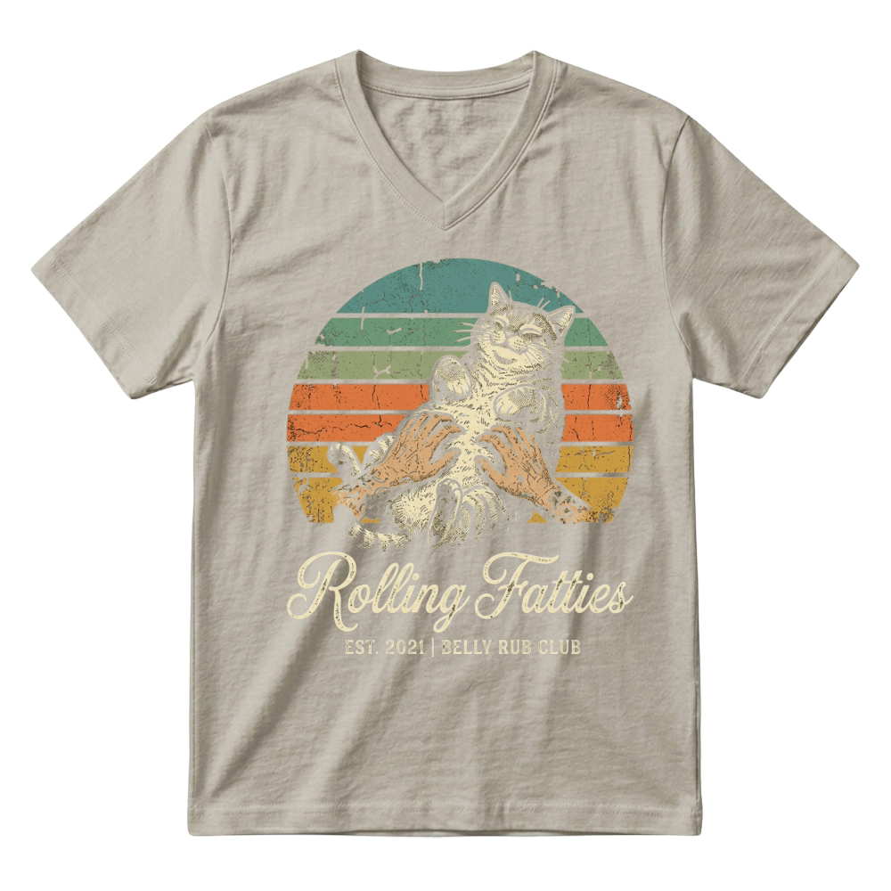 Product rolling fatties belly rub club tabby cat retro V-Neck T-shirt