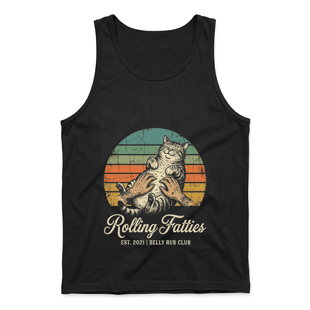 Product rolling fatties belly rub club tabby cat retro Tank Top