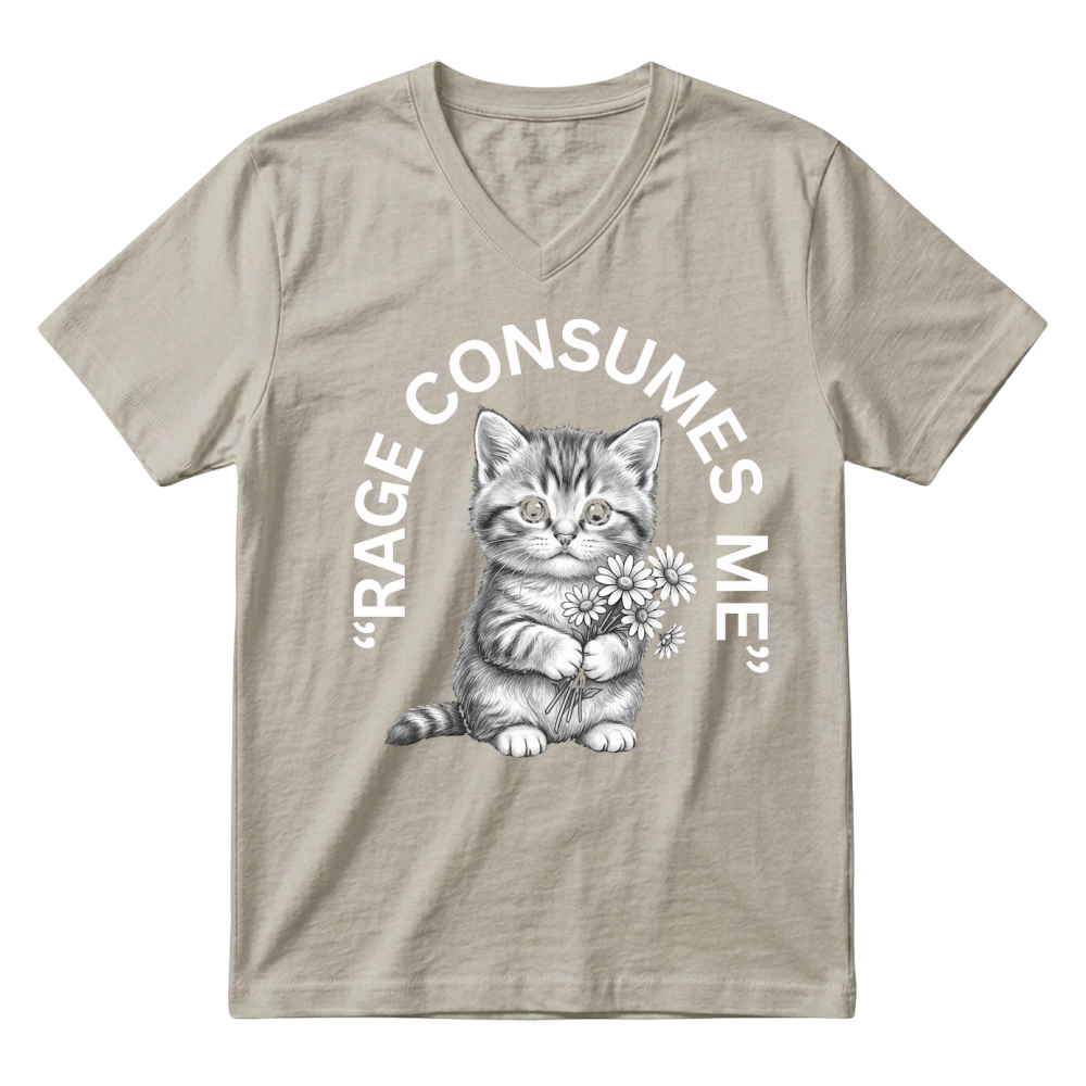 Product Rage Consumes Cat Flowers Cat Lover V-Neck T-shirt