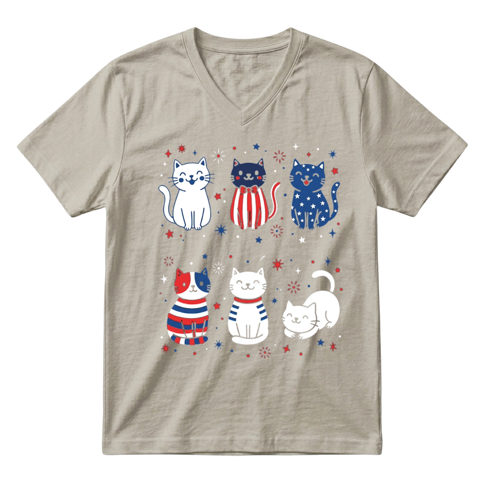 Product Patriotic Cat Stars Stripes American V-Neck T-shirt