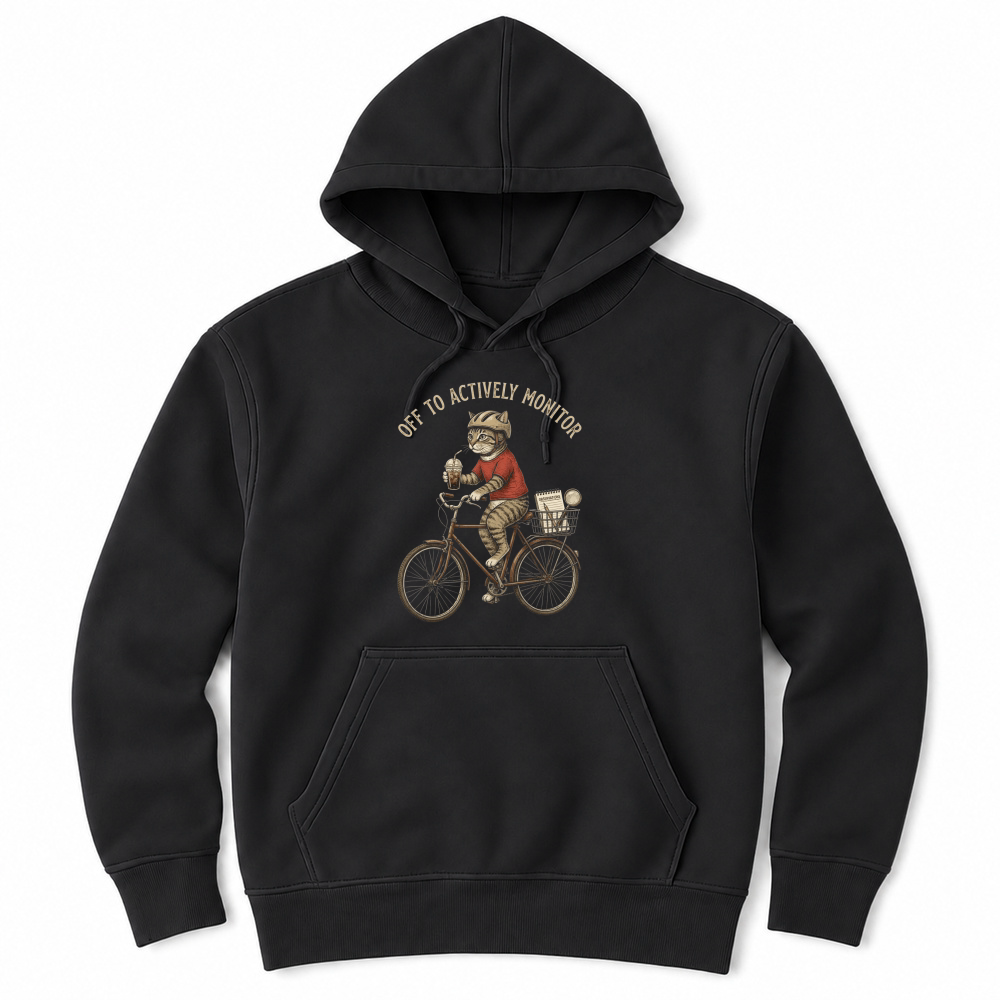 Product Off to actively monitor cat bicycle iced coffee Unisex Hoodie