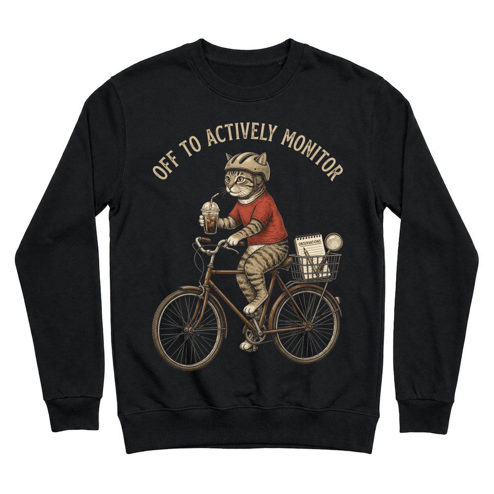 Product Off to actively monitor cat bicycle iced coffee Unisex Sweatshirt