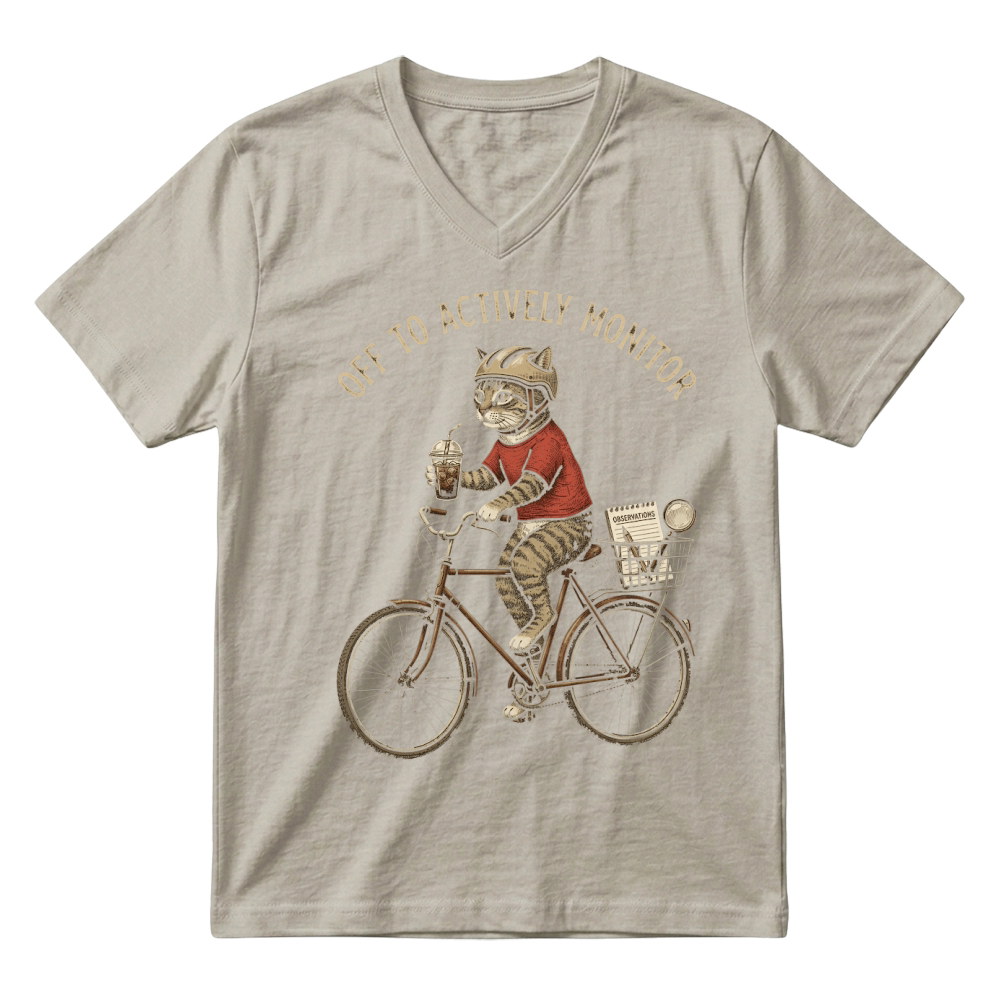 Product Off to actively monitor cat bicycle iced coffee V-Neck T-shirt