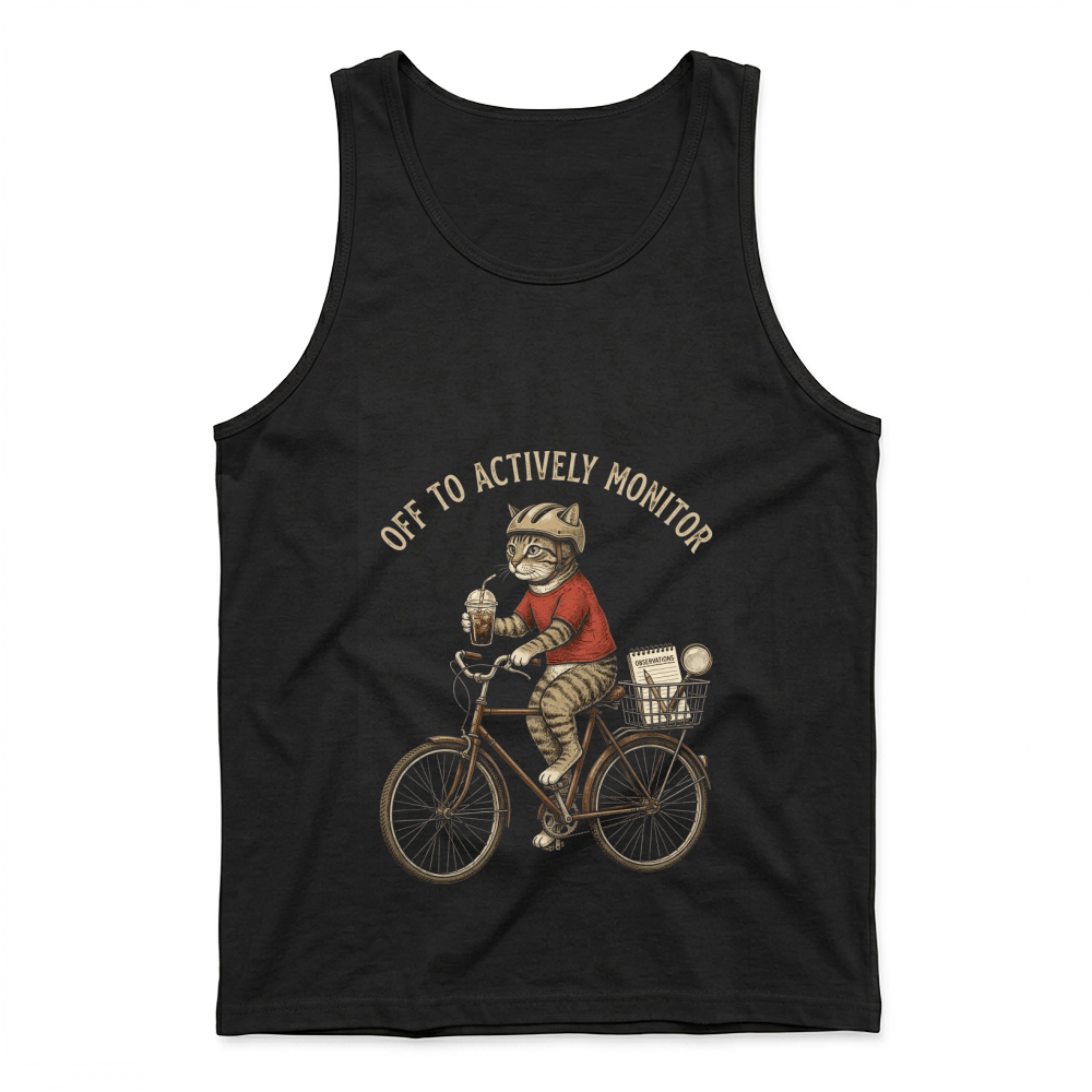 Product Off to actively monitor cat bicycle iced coffee Tank Top