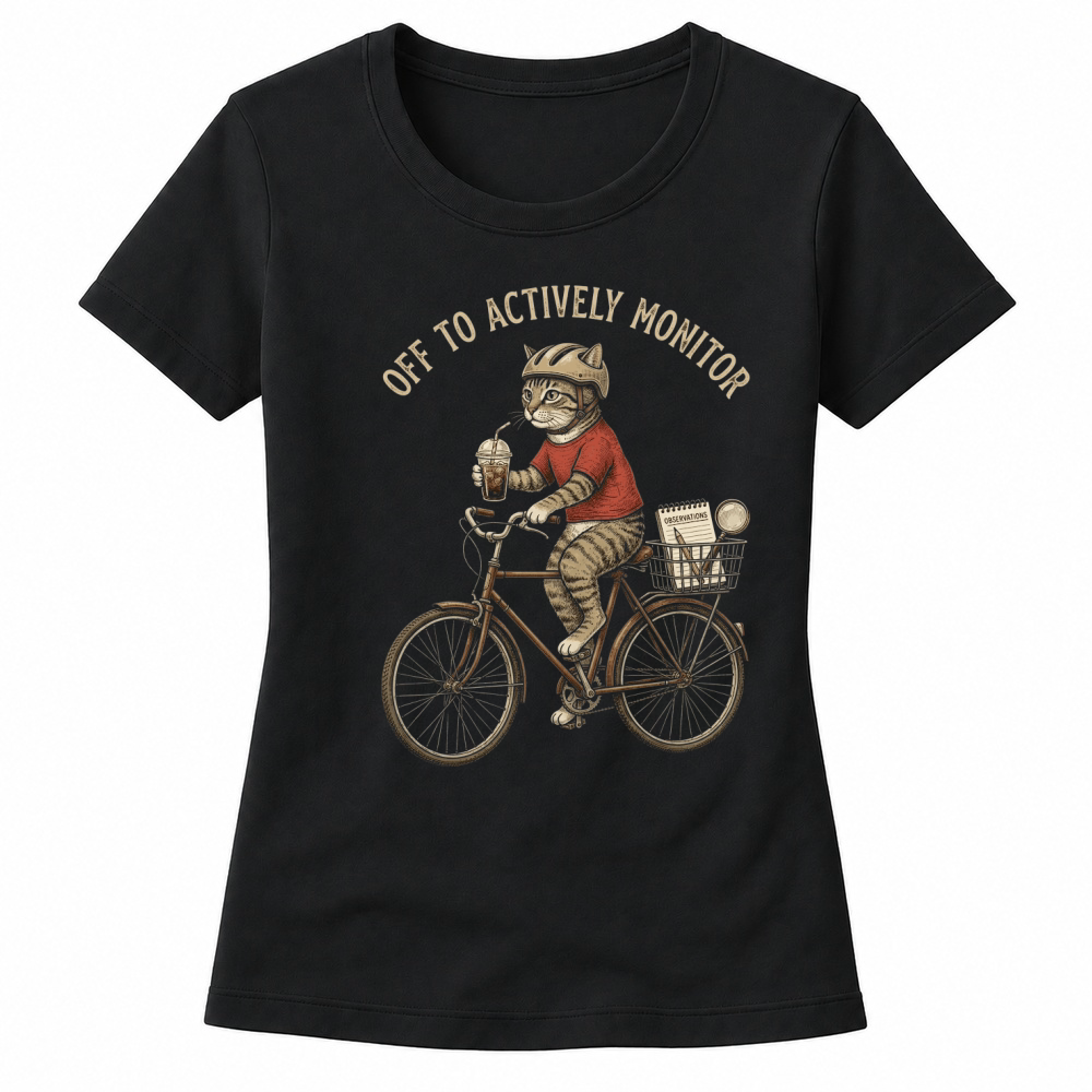 Product Off to actively monitor cat bicycle iced coffee Women's T-shirts