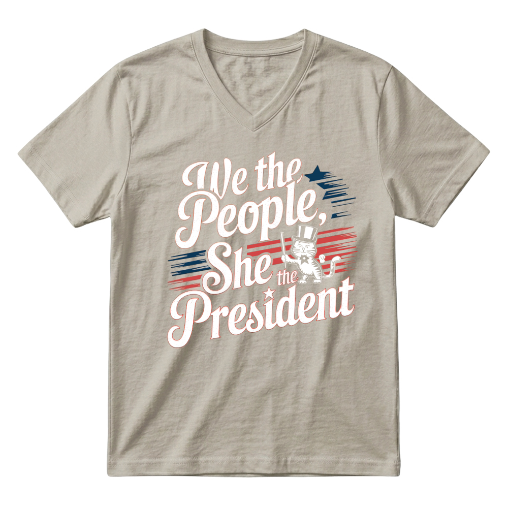 Product President Patriotic Cat She People V-Neck T-shirt