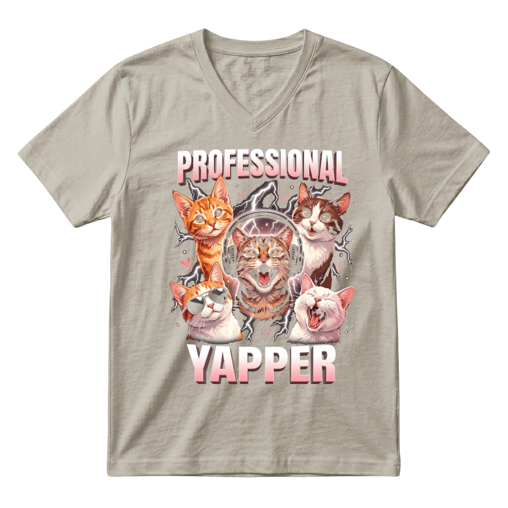 Product Professional Yapper Cat Headphones Sunglasses V-Neck T-shirt