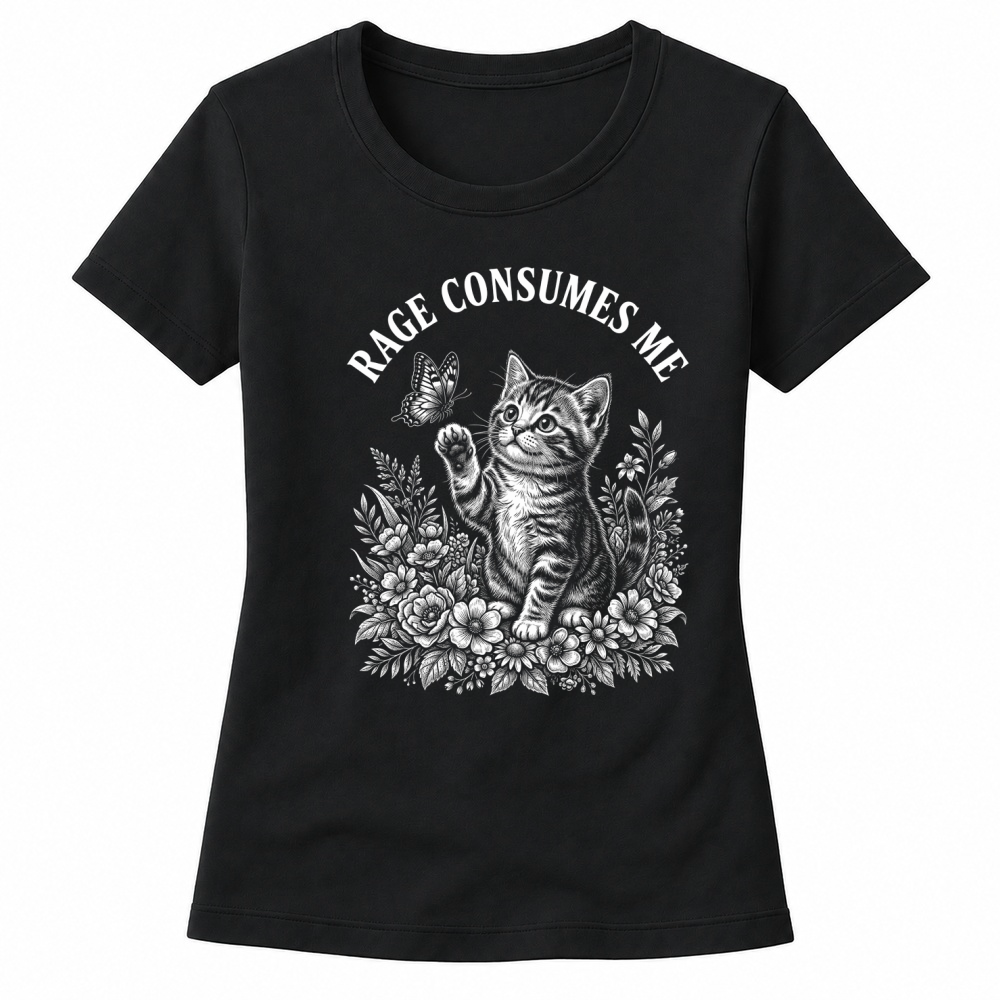 Product rage cat butterfly floral whimsical Women's T-shirts
