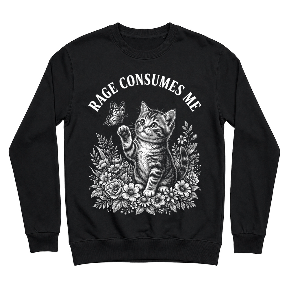 Product rage cat butterfly floral whimsical Unisex Sweatshirt