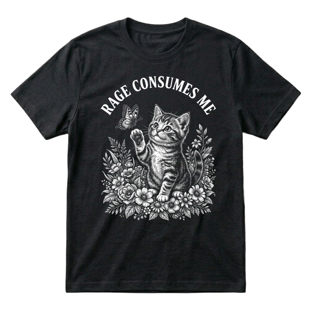 Product rage cat butterfly floral whimsical T-Shirt