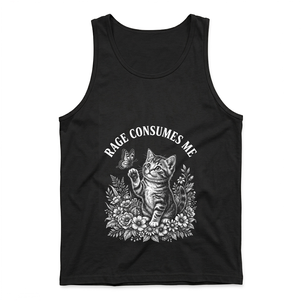 Product rage cat butterfly floral whimsical Tank Top