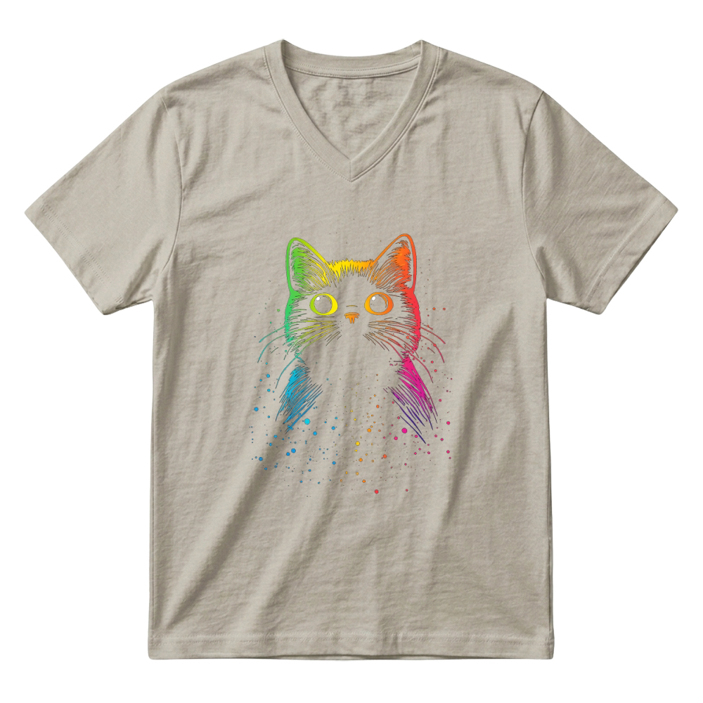 Product Rainbow Cat with Big Eyes Cat Lover V-Neck T-shirt