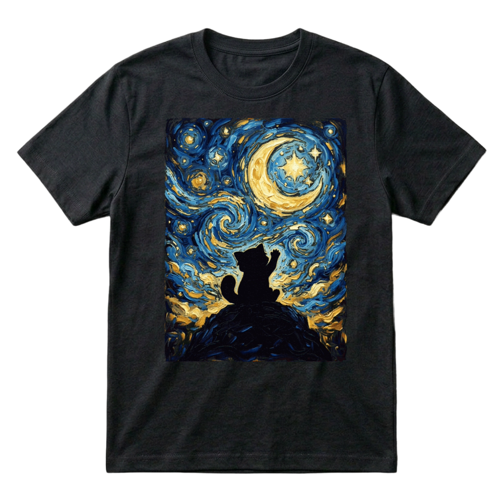 Product Starry Night Cat Painting Silhouette T-Shirt