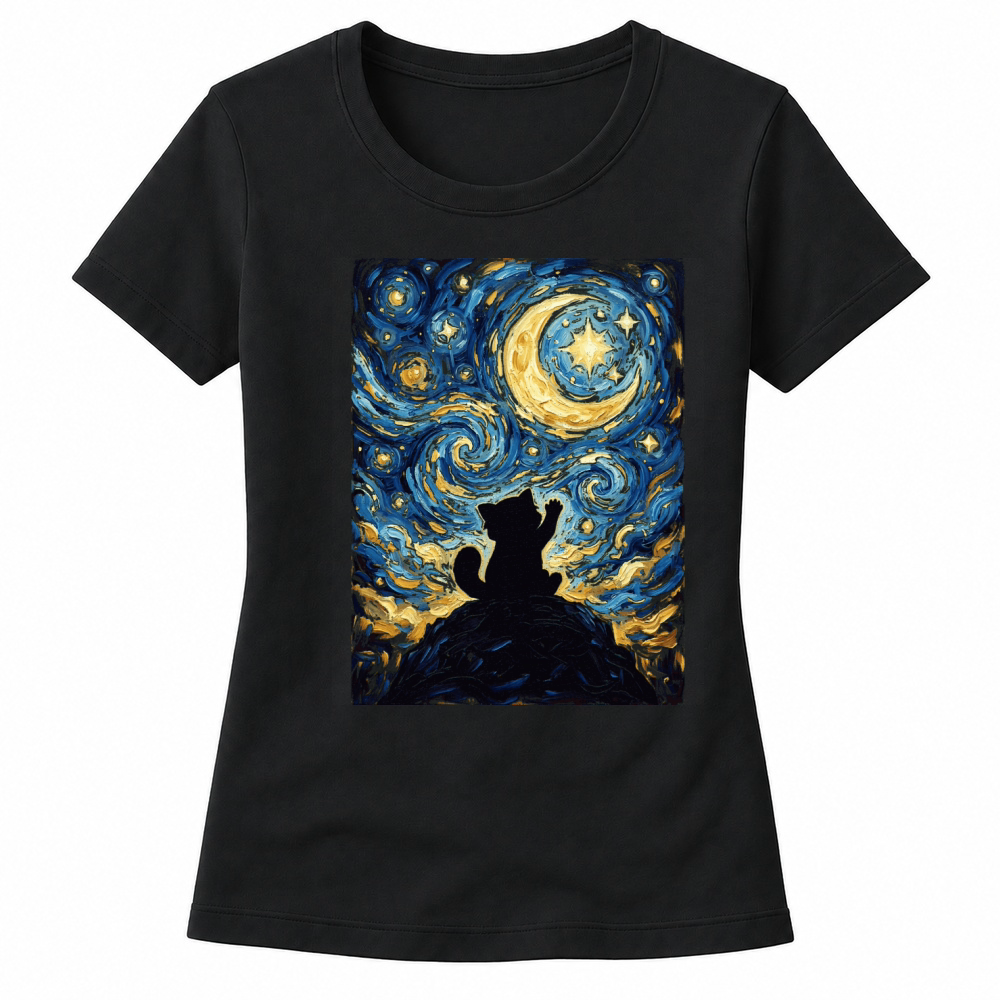 Product Starry Night Cat Painting Silhouette Women's T-shirts