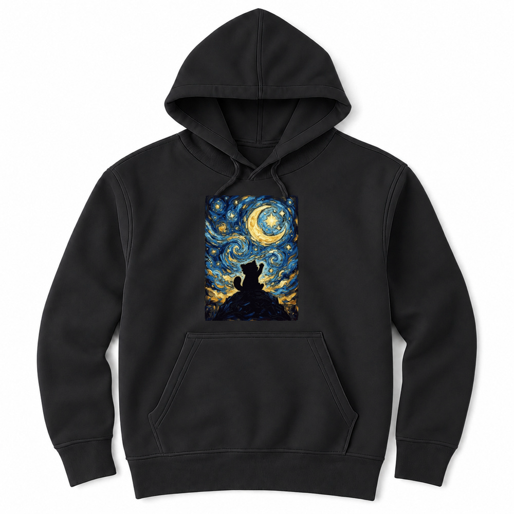 Product Starry Night Cat Painting Silhouette Unisex Hoodie