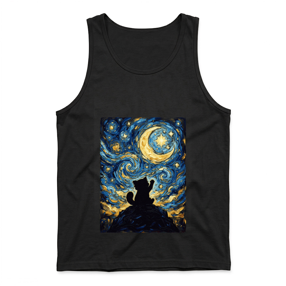 Product Starry Night Cat Painting Silhouette Tank Top