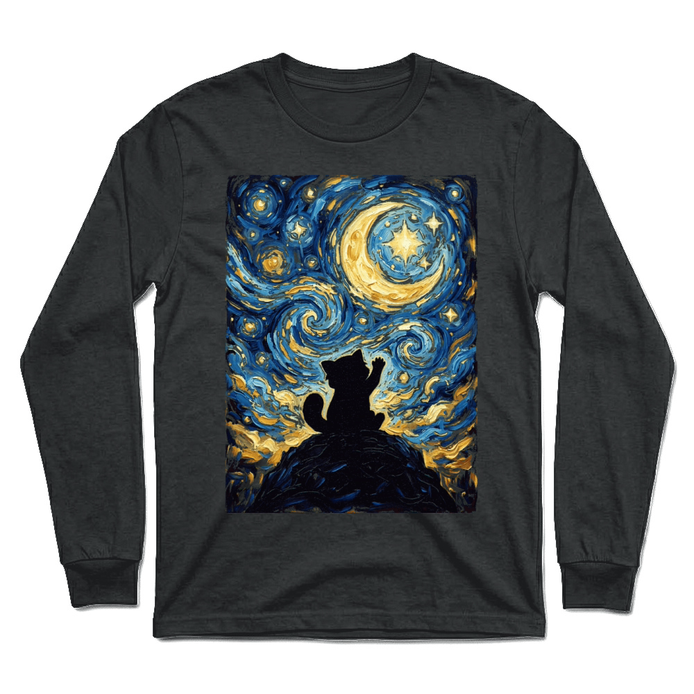 Product Starry Night Cat Painting Silhouette Unisex Longsleeve