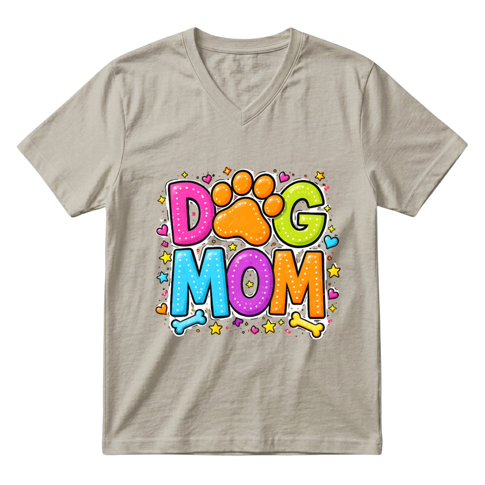 Product Colorful Dog Mom Paw Print Stars V-Neck T-shirt