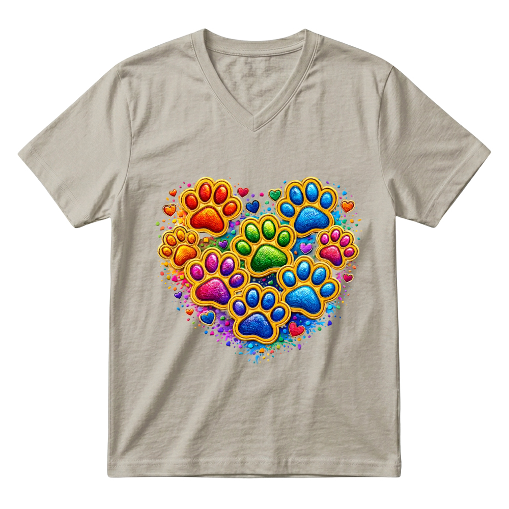 Product Colorful Pet Paw Heart Dog Lover V-Neck T-shirt
