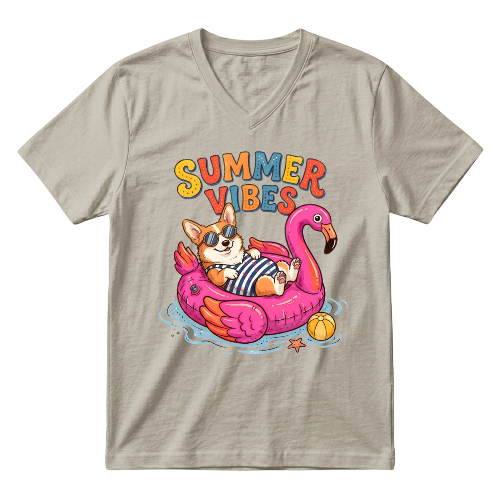 Product Cute Corgi Summer Vibes Dog V-Neck T-shirt