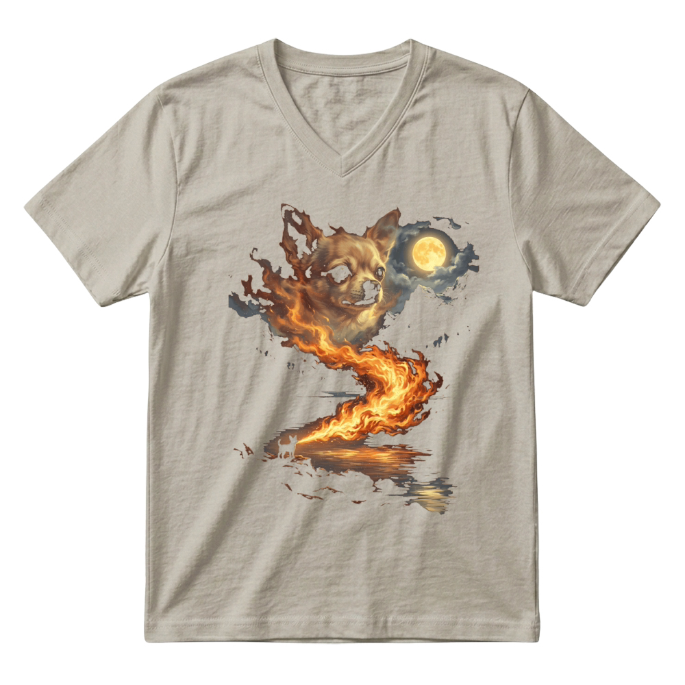 Product Chihuahua Fire Moon Landscape Dog Lover V-Neck T-shirt