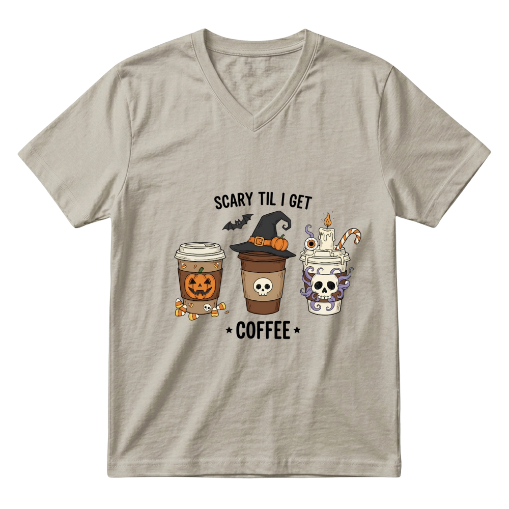 Product Spooky Halloween Retro Style Scary Til I Get Coffee V-Neck T-shirt