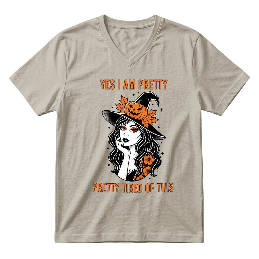 Product Spooky Halloween Retro Pretty Tired of This Witch V-Neck T-shirt