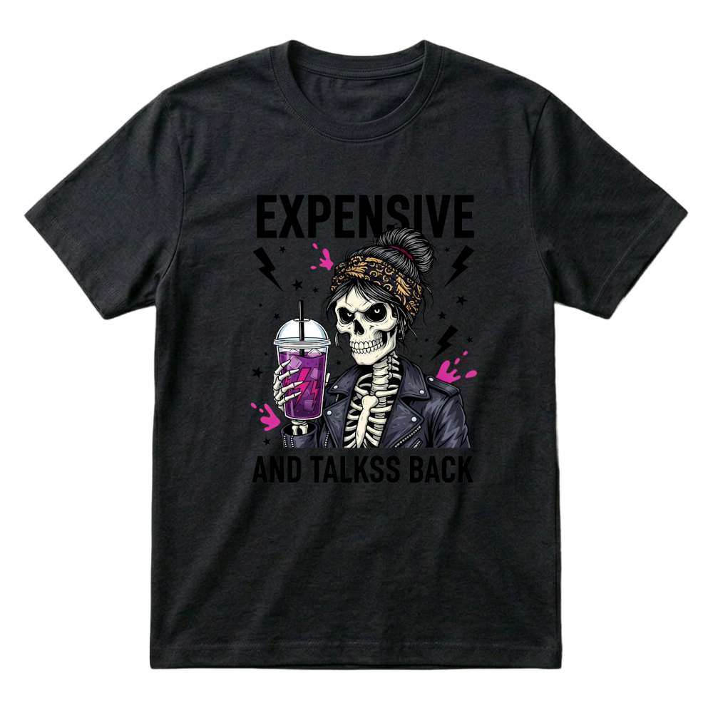 Product Spooky Halloween Retro Expensive and Talks Back Skeleton T-Shirt