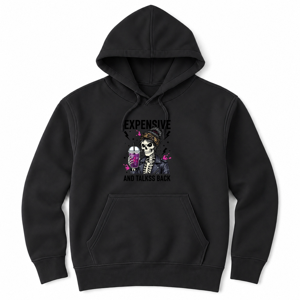 Product Spooky Halloween Retro Expensive and Talks Back Skeleton Unisex Hoodie