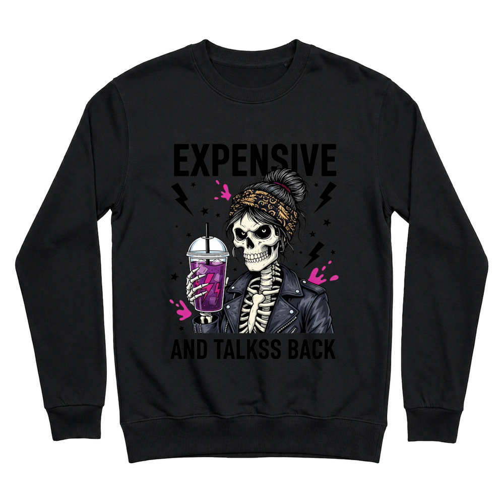 Product Spooky Halloween Retro Expensive and Talks Back Skeleton Unisex Sweatshirt