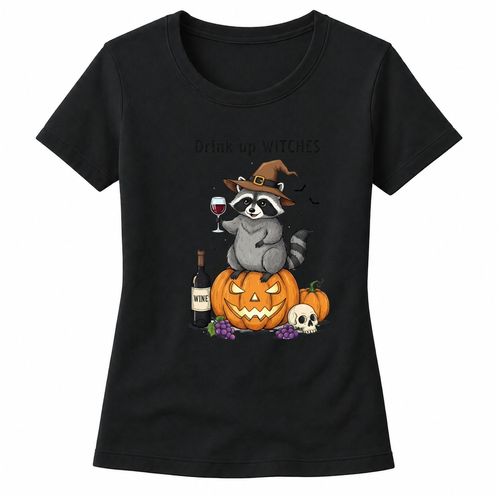 Product Spooky Halloween Retro Drink Up Witches Raccoon Pumpkin Women's T-shirts