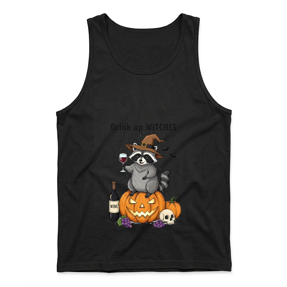 Product Spooky Halloween Retro Drink Up Witches Raccoon Pumpkin Tank Top