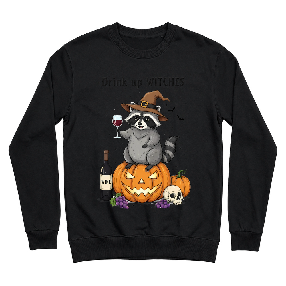 Product Spooky Halloween Retro Drink Up Witches Raccoon Pumpkin Unisex Sweatshirt