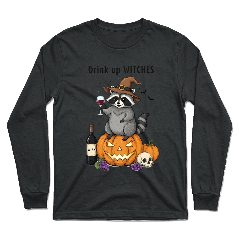 Product Spooky Halloween Retro Drink Up Witches Raccoon Pumpkin Unisex Longsleeve