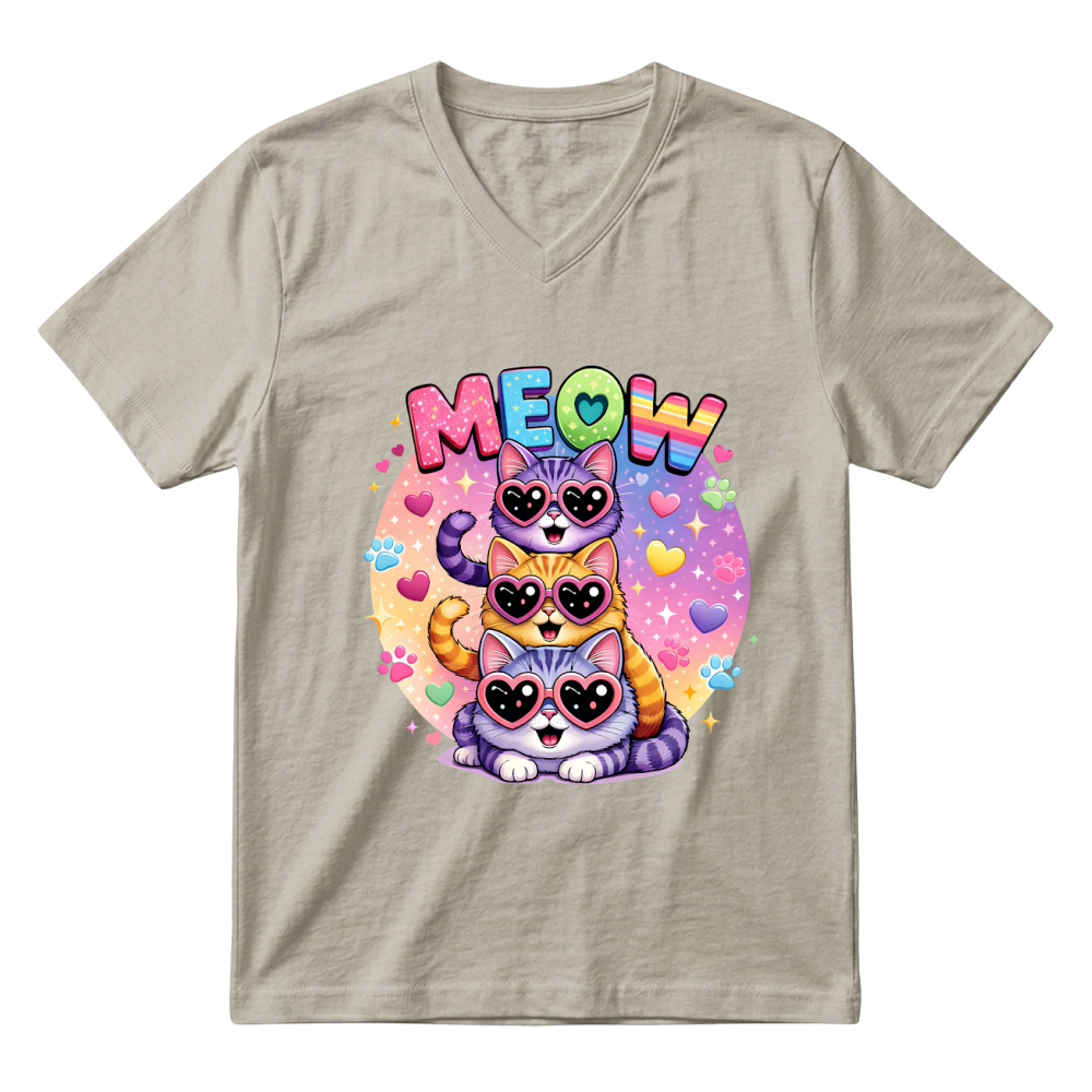 Product Neon Meow Colorful Stacked Cats V-Neck T-shirt
