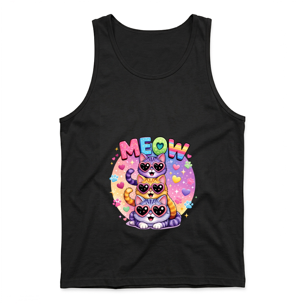 Product Neon Meow Colorful Stacked Cats Tank Top