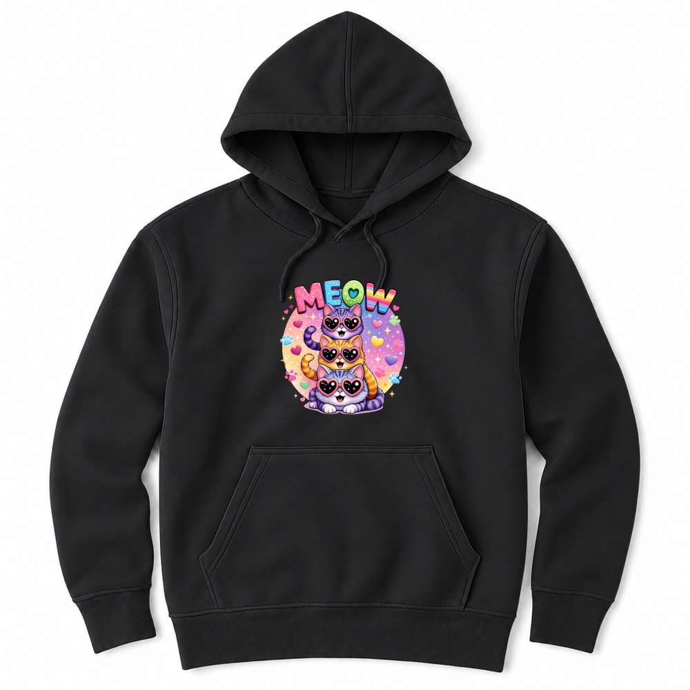 Product Neon Meow Colorful Stacked Cats Unisex Hoodie