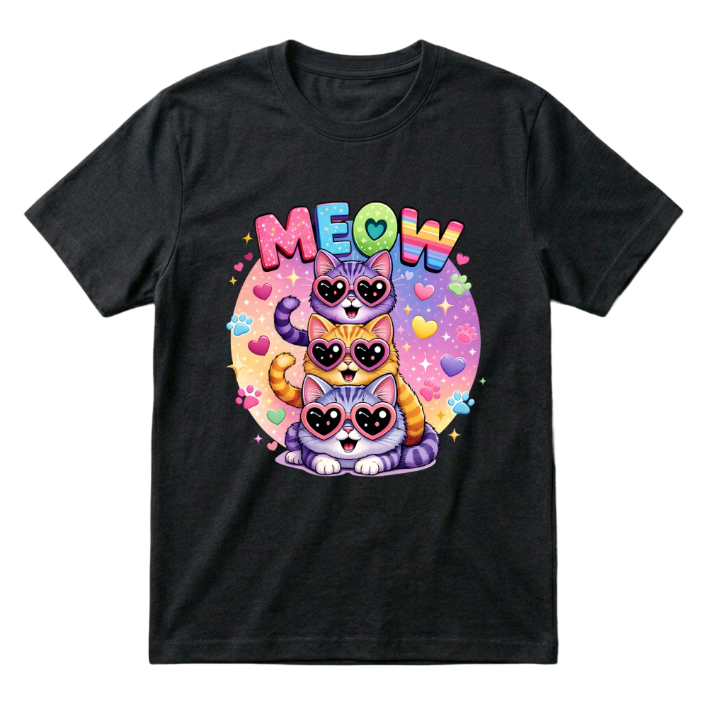 Product Neon Meow Colorful Stacked Cats T-Shirt