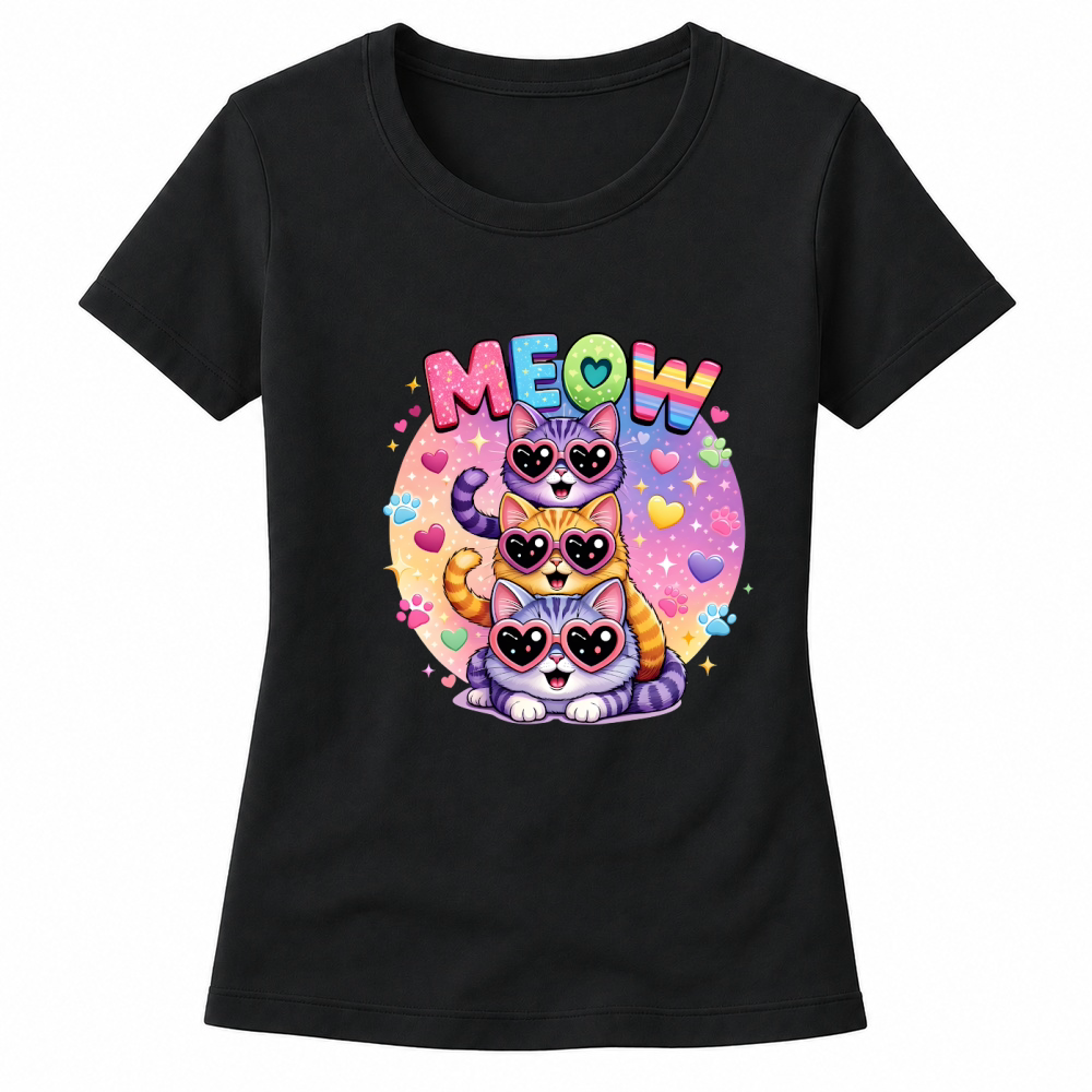 Product Neon Meow Colorful Stacked Cats Women's T-shirts