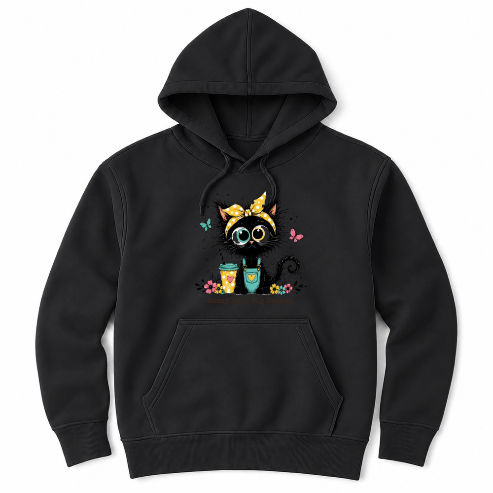 Product Messy Hair Big Dreams Black Cat Unisex Hoodie